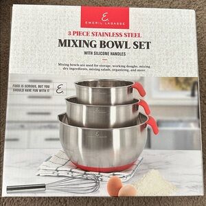 Emeril Lagasse Stainless Steel Mixing Bowl Set with Red Handles